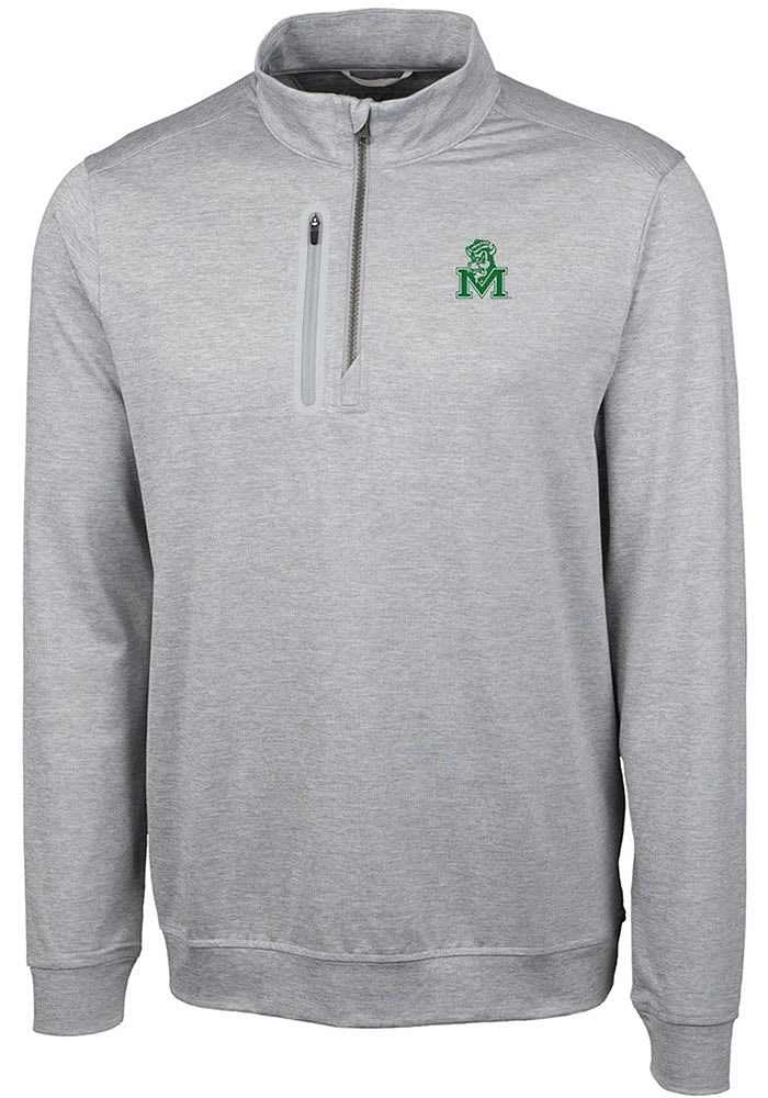 Cutter and Buck Marshall Thundering Herd Mens Grey Stealth Heathered Long Sleeve Qtr Zip Pullover