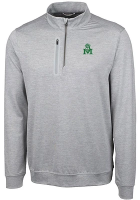 Cutter and Buck Marshall Thundering Herd Mens Grey Stealth Heathered Long Sleeve Qtr Zip Pullover