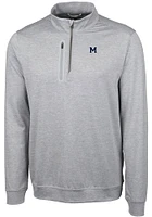 Cutter and Buck Michigan Wolverines Mens Stealth Heathered Long Sleeve Qtr Zip Pullover