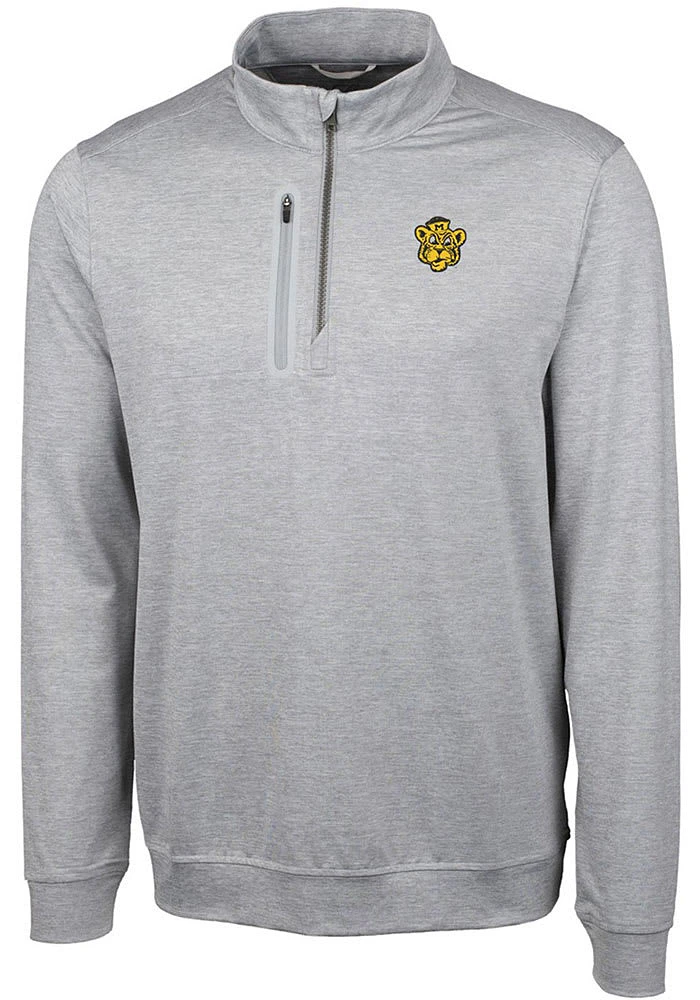 Cutter and Buck Missouri Tigers Mens Grey Stealth Heathered Long Sleeve Qtr Zip Pullover