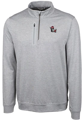 Cutter and Buck NC State Wolfpack Mens Grey Stealth Heathered Long Sleeve Qtr Zip Pullover