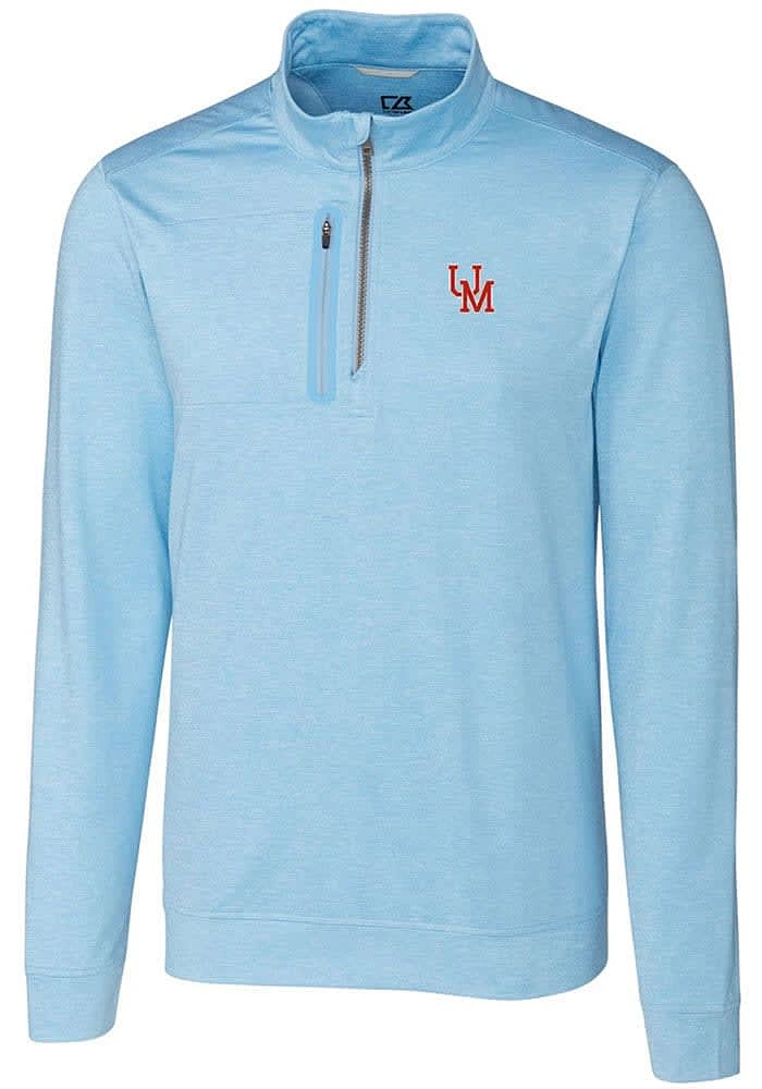Cutter and Buck Ole Miss Rebels Mens Stealth Heathered Long Sleeve Qtr Zip Pullover