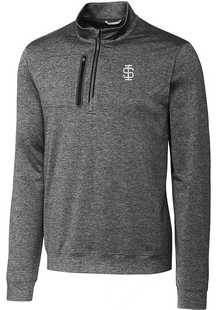 Cutter and Buck Southern Illinois Salukis Mens Grey Stealth Heathered Long Sleeve Qtr Zip Pullov..