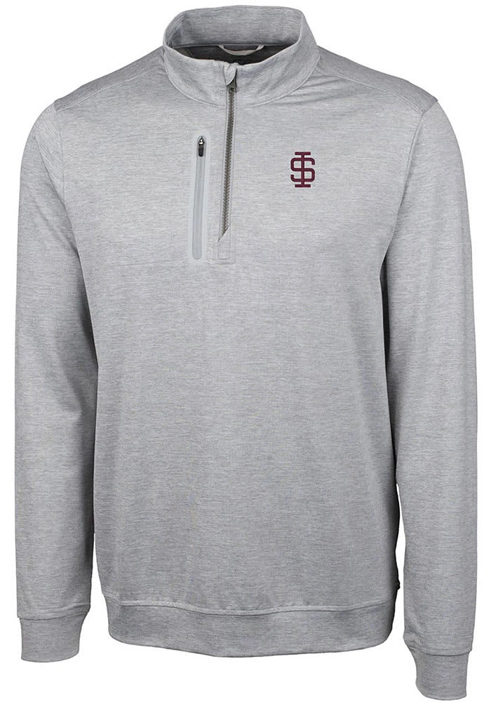 Cutter and Buck Southern Illinois Salukis Mens Grey Stealth Heathered Long Sleeve Qtr Zip Pullover