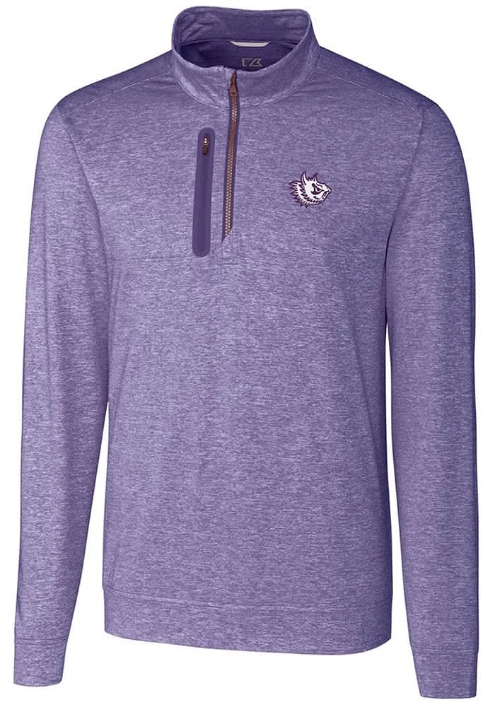 Cutter and Buck TCU Horned Frogs Mens Stealth Heathered Long Sleeve Qtr Zip Pullover