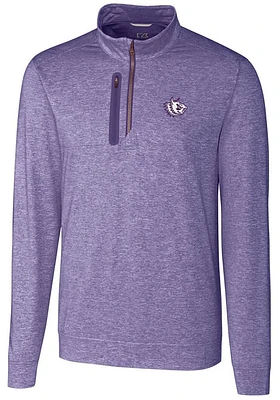 Cutter and Buck TCU Horned Frogs Mens Stealth Heathered Long Sleeve Qtr Zip Pullover