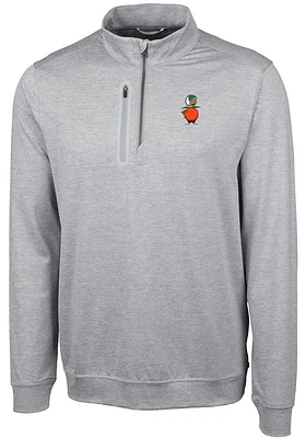 Cutter and Buck UCF Knights Mens Grey Stealth Heathered Long Sleeve Qtr Zip Pullover
