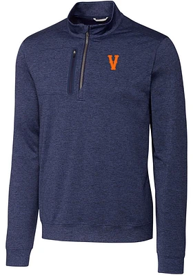 Cutter and Buck Virginia Cavaliers Mens Navy Blue Stealth Heathered Long Sleeve Qtr Zip Pullover
