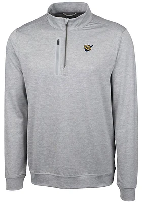 Cutter and Buck West Virginia Mountaineers Mens Grey Stealth Heathered Long Sleeve Qtr Zip Pullove..
