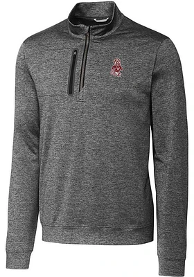Cutter and Buck Washington State Cougars Mens Grey Stealth Heathered Long Sleeve Qtr Zip Pullove..