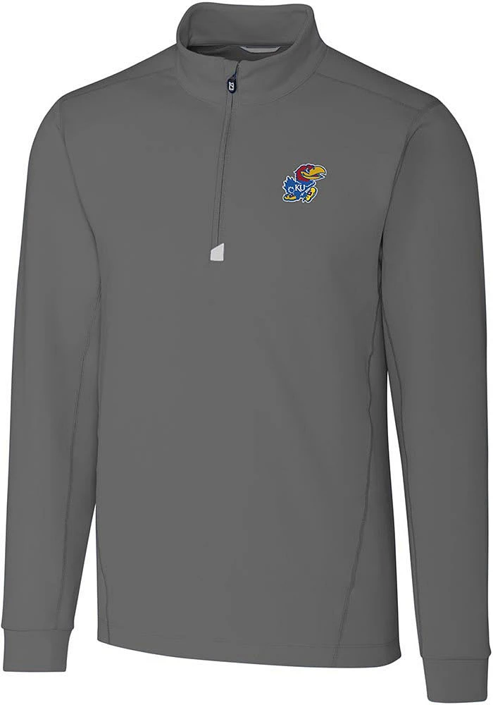 Cutter and Buck Kansas Jayhawks Mens Grey Traverse Stretch Big Tall Qtr Zip