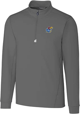 Cutter and Buck Kansas Jayhawks Mens Grey Traverse Stretch Big Tall Qtr Zip