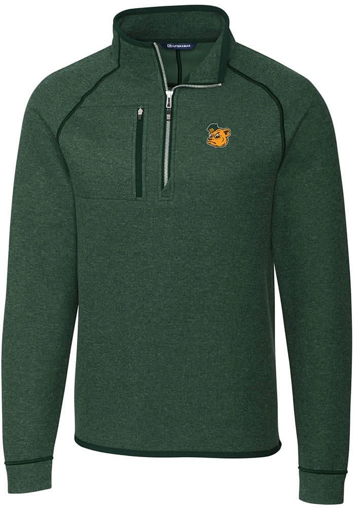 Cutter and Buck Baylor Bears Mens Green Mainsail Long Sleeve Qtr Zip Pullover