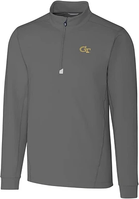Cutter and Buck GA Tech Yellow Jackets Mens Grey Traverse Stretch Big Tall Qtr Zip