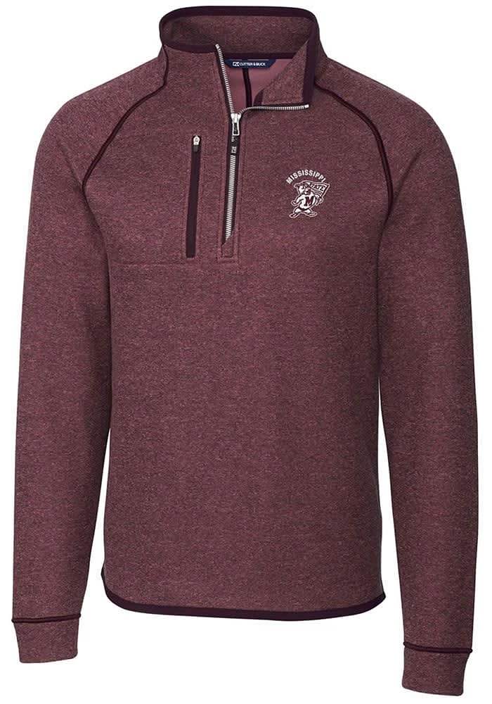 Cutter and Buck Mississippi State Bulldogs Mens Red Mainsail Long Sleeve Qtr Zip Pullover