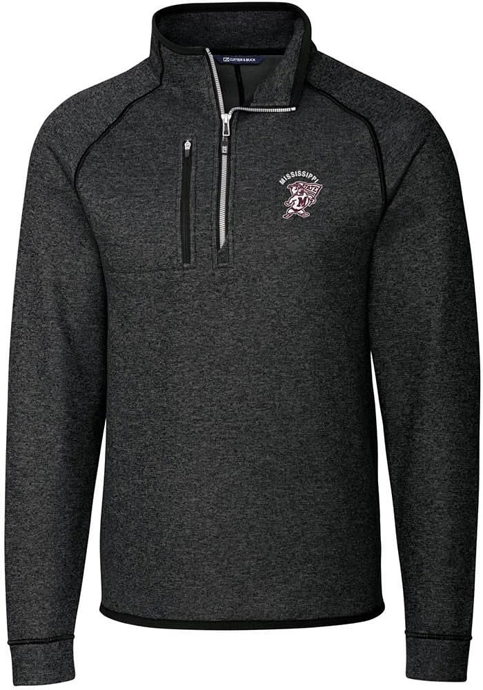 Cutter and Buck Mississippi State Bulldogs Mens Grey Vault Mainsail Long Sleeve Qtr Zip Pullover