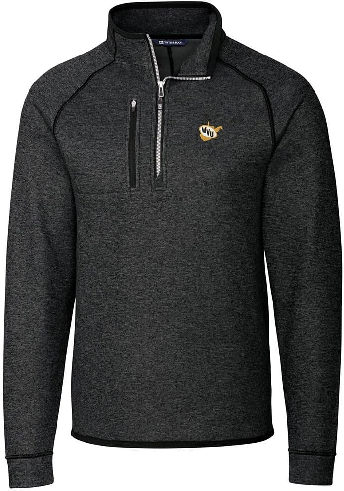 Cutter and Buck West Virginia Mountaineers Mens Grey Vault Mainsail Long Sleeve Qtr Zip Pullover