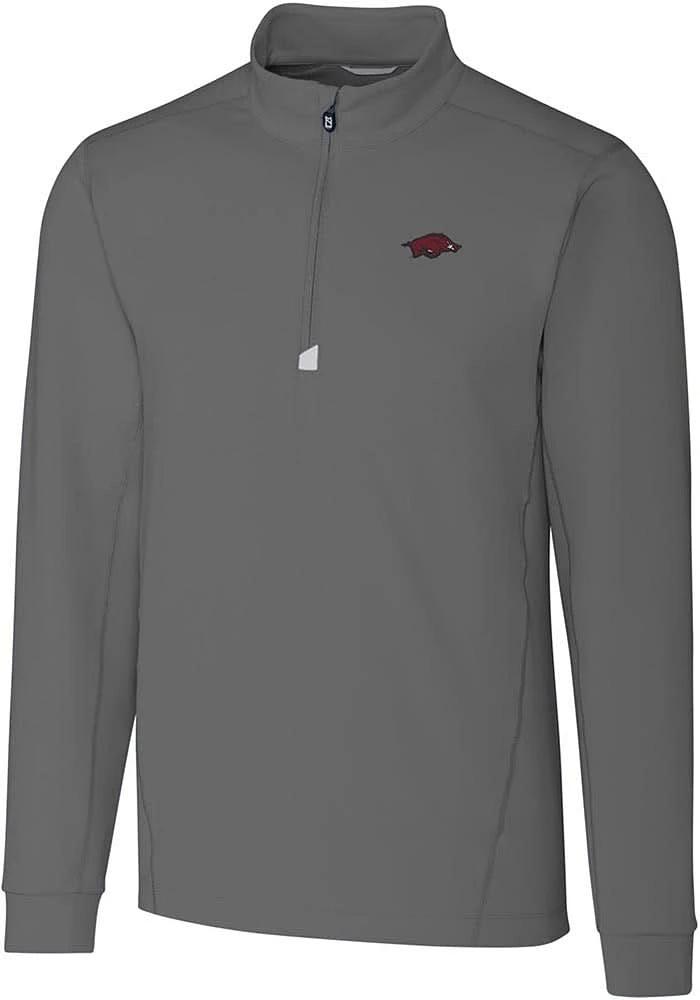 Cutter and Buck Arkansas Razorbacks Mens Grey Traverse Stretch Big Tall Qtr Zip
