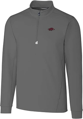 Cutter and Buck Arkansas Razorbacks Mens Grey Traverse Stretch Big Tall Qtr Zip