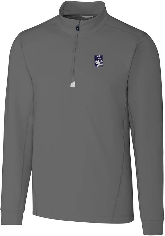 Cutter and Buck Northwestern Wildcats Mens Grey Traverse Stretch Big Tall Qtr Zip