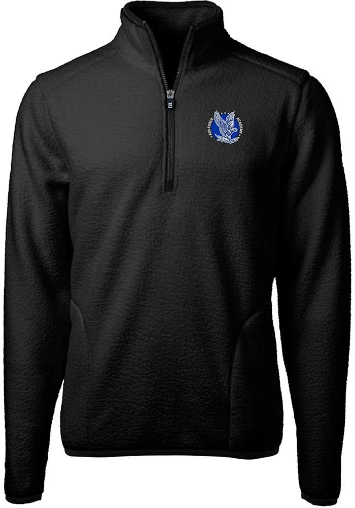 Cutter and Buck Air Force Falcons Mens Black Cascade Eco Sherpa Fleece Long Sleeve Qtr Zip Pullove..