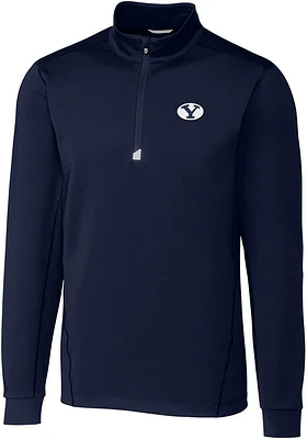 Cutter and Buck BYU Cougars Mens Navy Blue Traverse Stretch Big Tall Qtr Zip