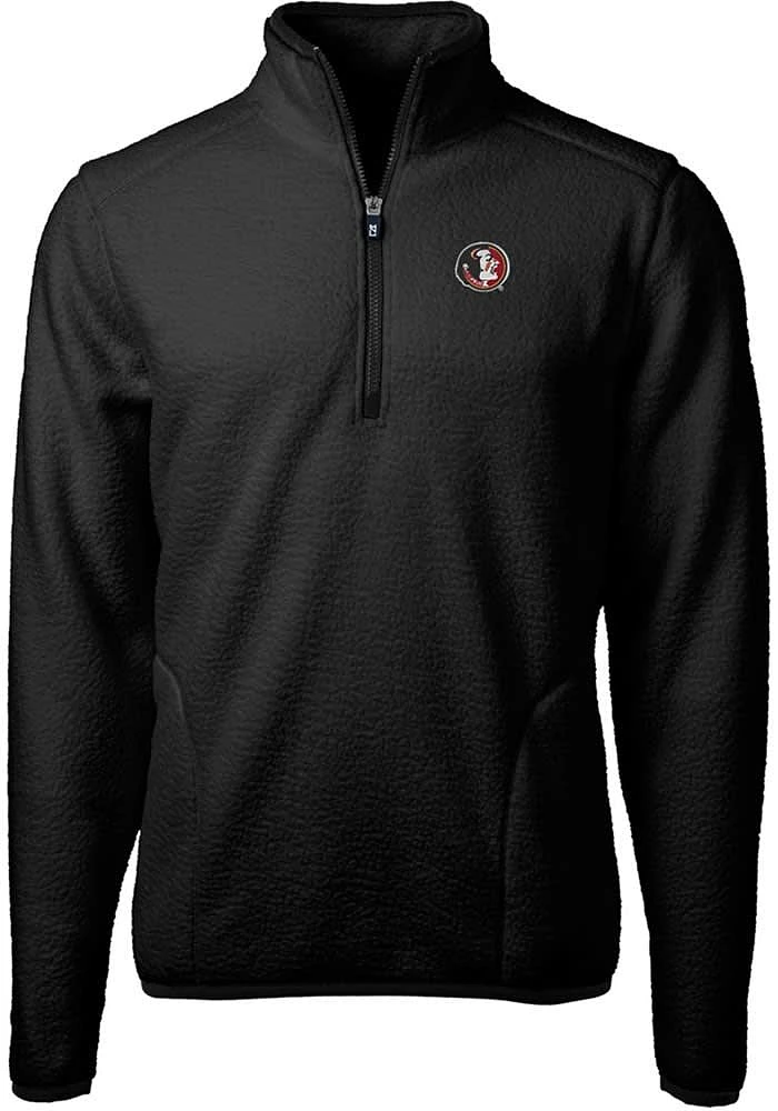 Cutter and Buck Florida State Seminoles Mens Black Cascade Eco Sherpa Fleece Long Sleeve Qtr Zip P..