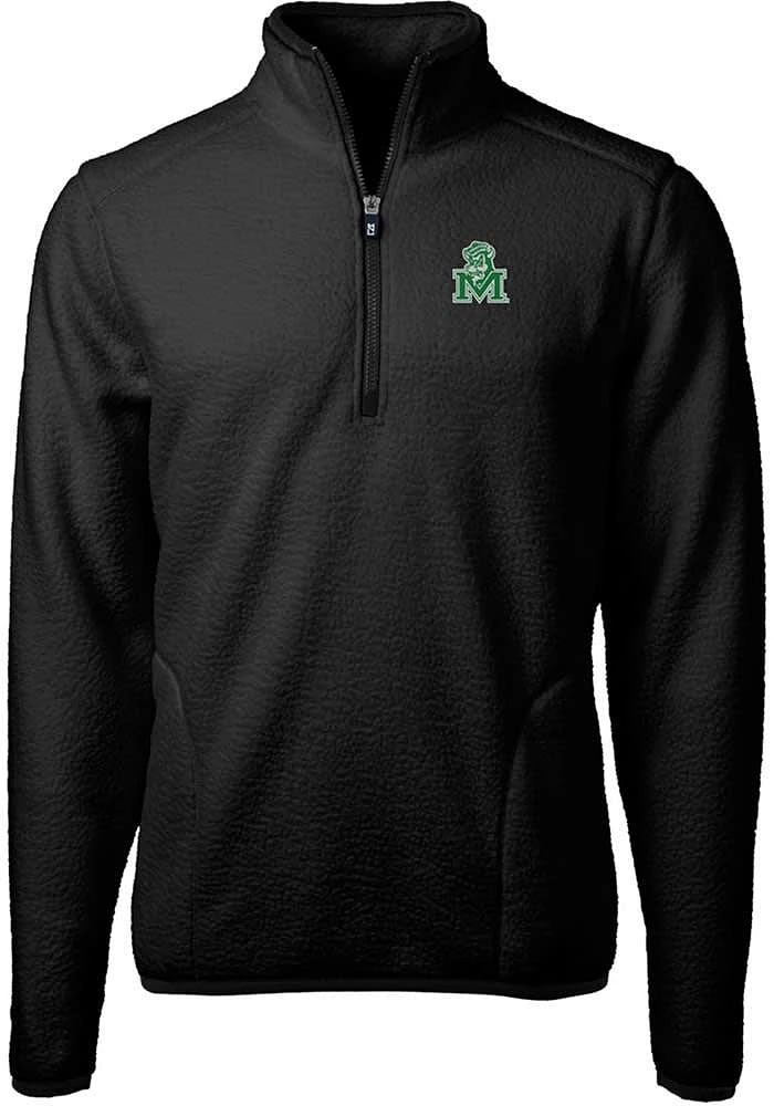 Cutter and Buck Marshall Thundering Herd Mens Black Cascade Eco Sherpa Fleece Long Sleeve Qtr Zip..