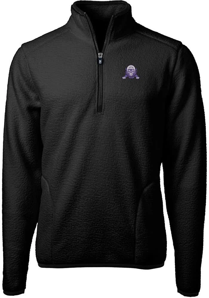 Mens Northwestern Wildcats Black Cutter and Buck Cascade Eco Sherpa Fleece Qtr Zip Pullover