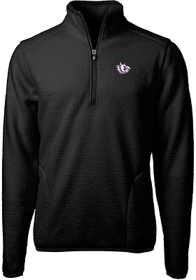 Cutter and Buck TCU Horned Frogs Mens Black Cascade Eco Sherpa Fleece Long Sleeve Qtr Zip Pullover