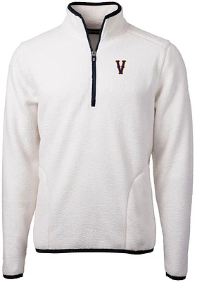 Cutter and Buck Virginia Cavaliers Mens White Cascade Eco Sherpa Fleece Long Sleeve Qtr Zip Pullov..