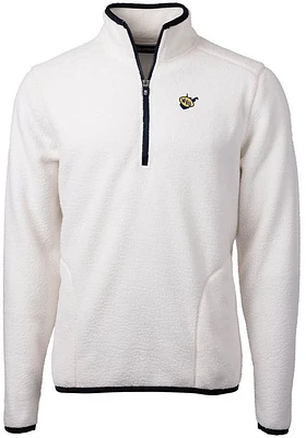 Cutter and Buck West Virginia Mountaineers Mens White Cascade Eco Sherpa Fleece Long Sleeve Qtr Zi..