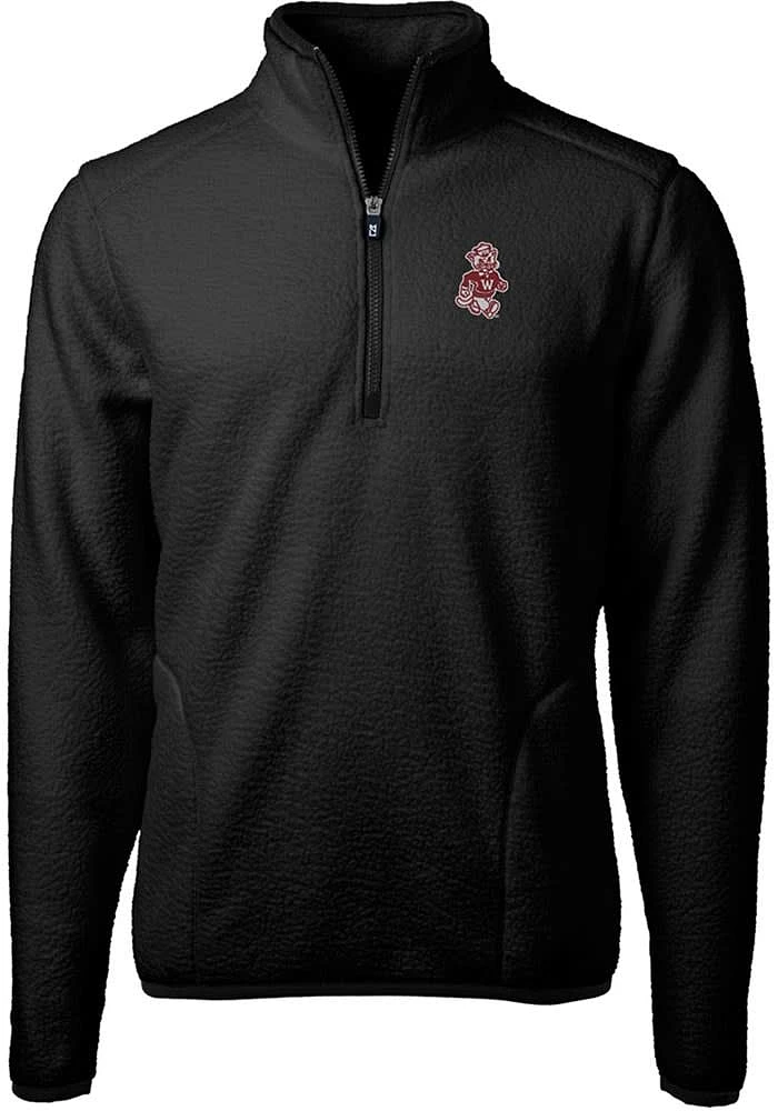 Cutter and Buck Washington State Cougars Mens Black Cascade Eco Sherpa Fleece Long Sleeve Qtr Zip..