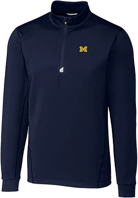 Cutter and Buck Michigan Wolverines Mens Navy Blue Traverse Stretch Big Tall Qtr Zip
