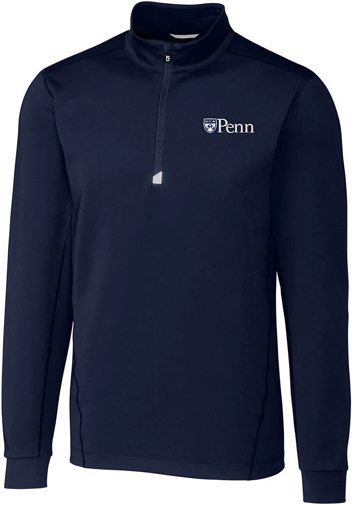 Cutter and Buck Pennsylvania Quakers Mens Navy Blue Traverse Stretch Big Tall Qtr Zip