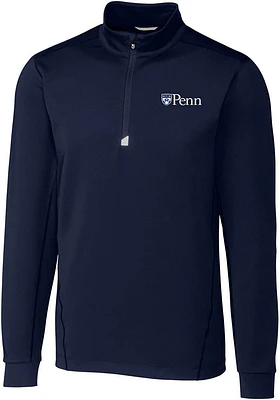 Cutter and Buck Pennsylvania Quakers Mens Navy Blue Traverse Stretch Big Tall Qtr Zip