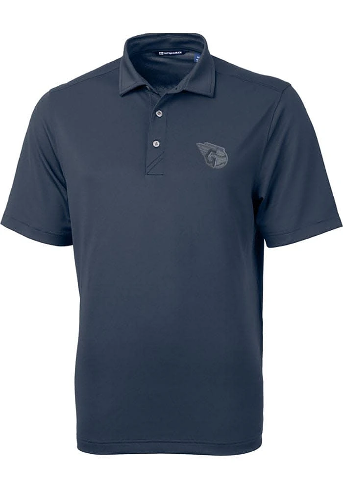 Cutter and Buck Cleveland Guardians Mens Navy Blue Virtue Short Sleeve Polo