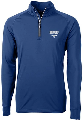 Cutter and Buck SMU Mustangs Mens Blue Adapt Stretch Long Sleeve Qtr Zip Pullover
