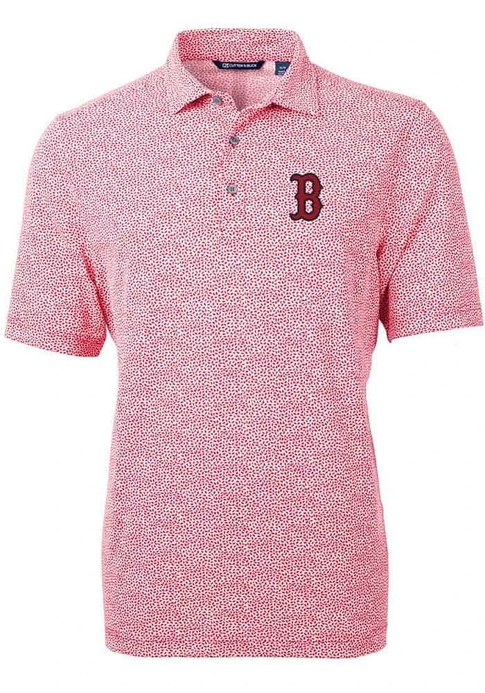 Cutter and Buck Boston Red Sox Mens Virtue Eco Pique Botanical Short Sleeve Polo