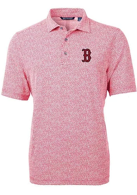 Cutter and Buck Boston Red Sox Mens Virtue Eco Pique Botanical Short Sleeve Polo