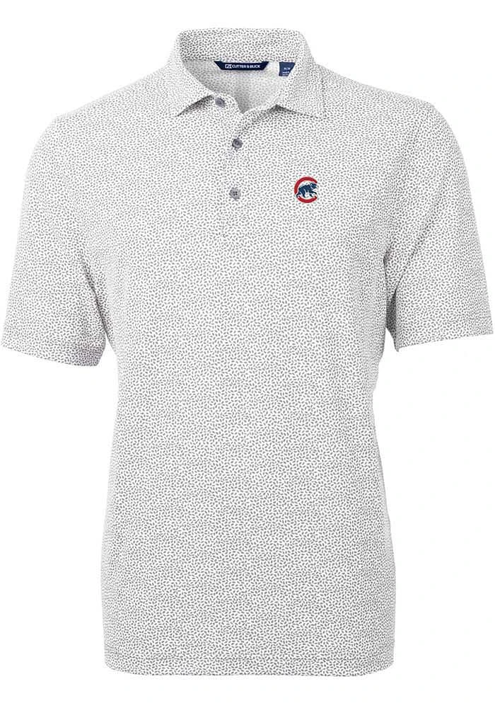 Cutter and Buck Chicago Cubs Mens Grey Virtue Eco Pique Botanical Short Sleeve Polo