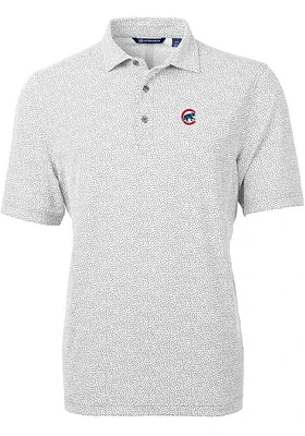Cutter and Buck Chicago Cubs Mens Grey Virtue Eco Pique Botanical Short Sleeve Polo