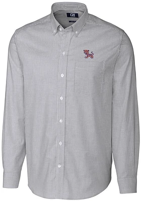 Cutter and Buck Clemson Tigers Mens Charcoal Stretch Oxford Stripe Long Sleeve Dress Shirt