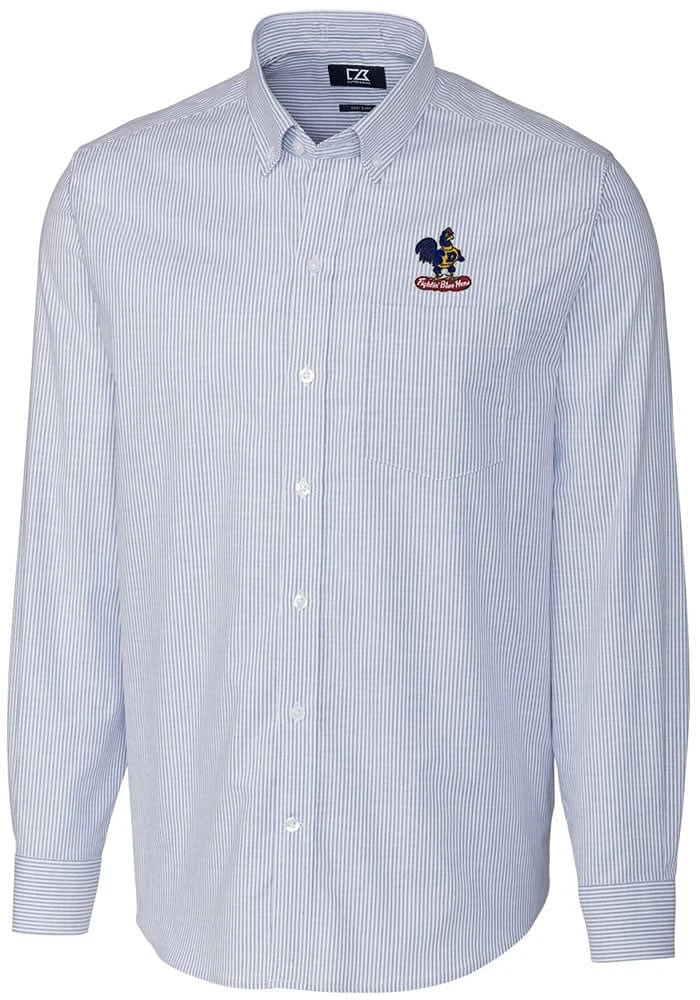 Cutter and Buck Delaware Fightin' Blue Hens Mens Stretch Oxford Stripe Long Sleeve Dress Sh..