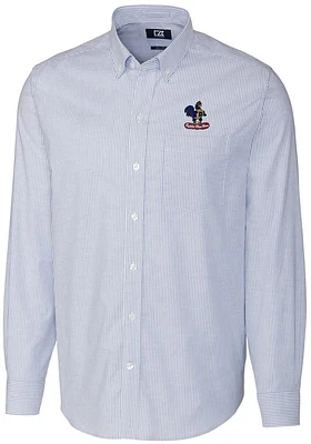 Cutter and Buck Delaware Fightin' Blue Hens Mens Stretch Oxford Stripe Long Sleeve Dress Sh..