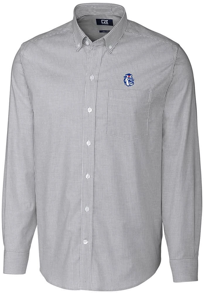 Cutter and Buck Fresno State Bulldogs Mens Charcoal Vault Stretch Oxford Stripe Long Sleeve Dres..