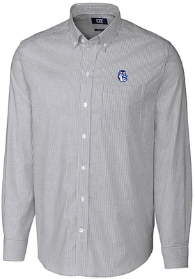 Cutter and Buck Fresno State Bulldogs Mens Charcoal Vault Stretch Oxford Stripe Long Sleeve Dres..