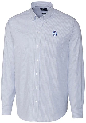 Cutter and Buck Fresno State Bulldogs Mens Blue Stretch Oxford Stripe Long Sleeve Dress Shirt