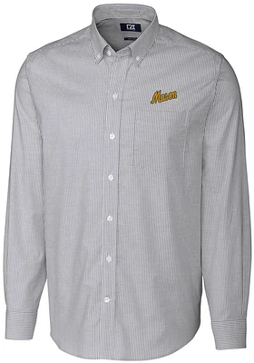 Cutter and Buck George Mason University Mens Charcoal Vault Stretch Oxford Stripe Long Sleeve Dr..