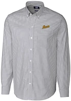 Cutter and Buck George Mason University Mens Charcoal Vault Stretch Oxford Stripe Long Sleeve Dr..